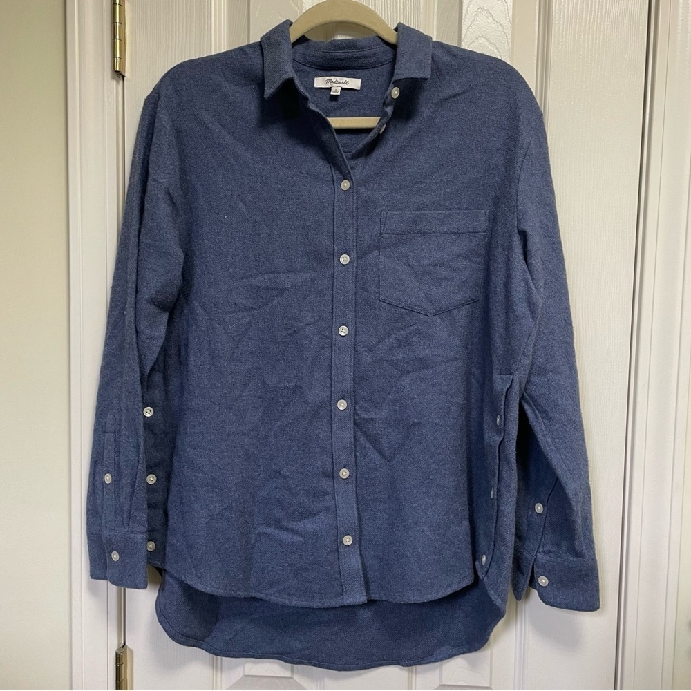 Madewell blue Flannel Side-Button Oversized Ex-Boyfriend Shirt S - Picture 6 of 11